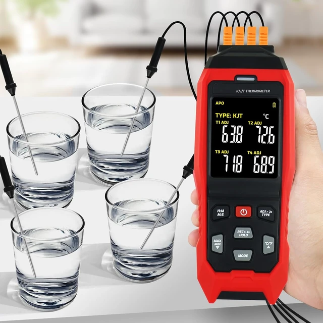 Alt view image 4 of 7 - 4-Channel K/J/T Thermocouple Thermometer Data Logger, -328~2501 Industrial High/Low HVAC USB Temperature Meter with ADJ Compensation & 8 K-Type Probes