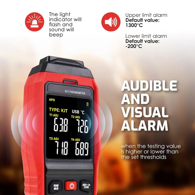 Alt view image 5 of 7 - 4-Channel K/J/T Thermocouple Thermometer Data Logger, -328~2501 Industrial High/Low HVAC USB Temperature Meter with ADJ Compensation & 8 K-Type Probes