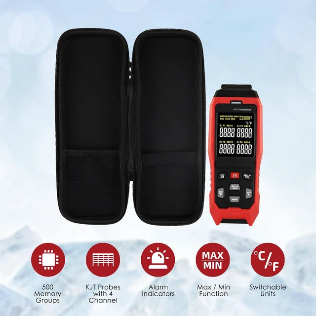 Alt view image 6 of 7 - 4-Channel K/J/T Thermocouple Thermometer Data Logger, -328~2501 Industrial High/Low HVAC USB Temperature Meter with ADJ Compensation & 8 K-Type Probes