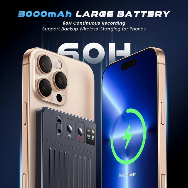 Alt view image 4 of 7 - Bantropolis 64GB AI Voice Recorder Intelligent Transcription & Summarization, 107 Languages, 3000mAh Magnetic Charging for Meetings, Lectures, Calls & Interviews