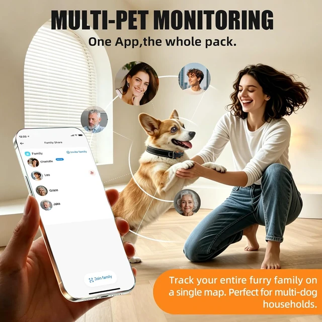 Alt view image 6 of 7 - Waterproof Dog GPS Tracker with Virtual Fence & AI Health Monitor (with 12M Subscription)