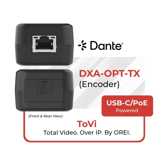 Alt view image 2 of 7 - ToVi Dante 2-Channel TOSLINK Optical Network Encoder AES67, PoE or USB-C Powered (DXA-Opt-TX)