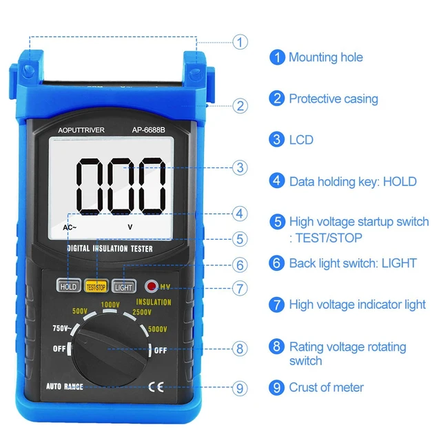 Alt view image 2 of 7 - 200G Electrical Megohmmeter 5000V Testing Voltage Megaohm Meter