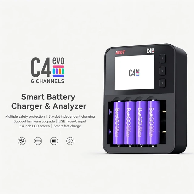 Alt view image 3 of 7 - C4 EVO Smart Battery Charger Tester for AA, AAA & 18650 Ni-MH/Zn Li-Ion