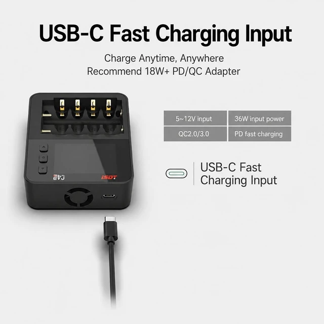 Alt view image 6 of 7 - C4 EVO Smart Battery Charger Tester for AA, AAA & 18650 Ni-MH/Zn Li-Ion