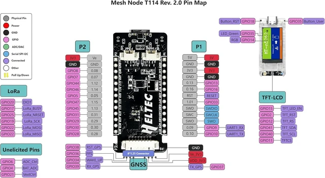 Alt view image 5 of 6 - Mesh Node T114 Low-Power nRF52840 SX1262 LoRa Development Board with 1.14" TFT-LCD Display, Compatible with Meshtastic/LoRaWAN