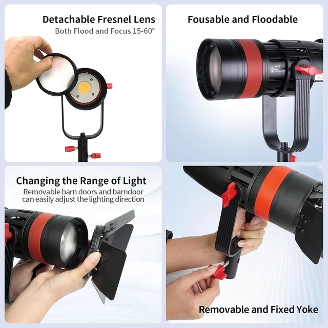 Alt view image 2 of 7 - Came-TV Boltzen F-55S 55W Bi-Color COB Fresnel LED Video Light, 3200K5600K Focusable, CRI96+ TLCI98+, Dimmable 0%100% for Photography, YouTube & Portrait Video