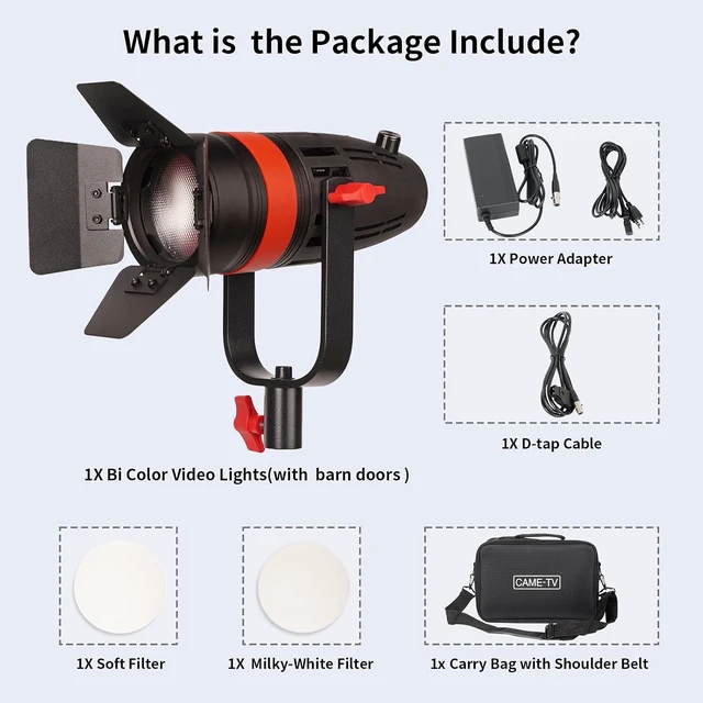 Alt view image 6 of 7 - Came-TV Boltzen F-55S 55W Bi-Color COB Fresnel LED Video Light, 3200K5600K Focusable, CRI96+ TLCI98+, Dimmable 0%100% for Photography, YouTube & Portrait Video
