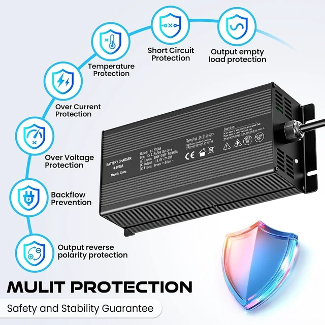 Alt view image 4 of 7 - 14.6V 30A LiFePO4 Battery Charger AC-DC Smart Charger with Anderson Connector & LED Indicator for 12V/12.8V Deep-Cycle Batteries of Car, Truck, Boat & RV