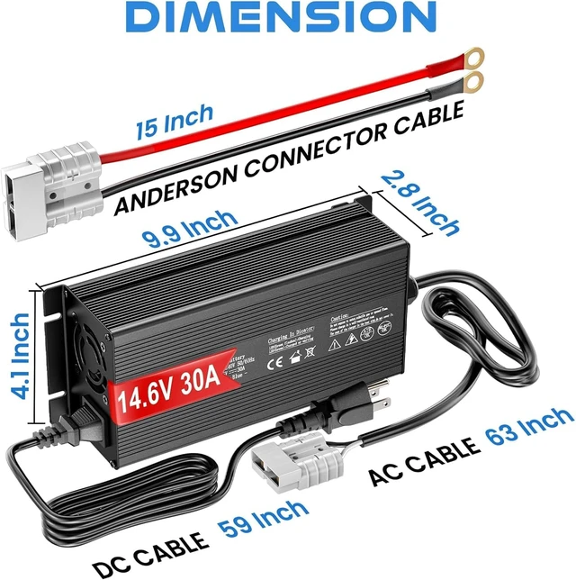 Alt view image 7 of 7 - 14.6V 30A LiFePO4 Battery Charger AC-DC Smart Charger with Anderson Connector & LED Indicator for 12V/12.8V Deep-Cycle Batteries of Car, Truck, Boat & RV