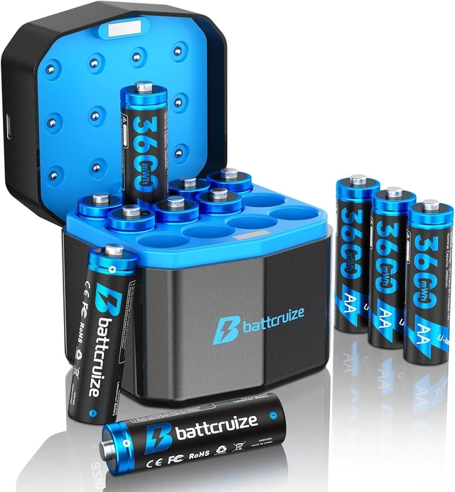 Main image of 12-Pack AA Lithium Rechargeable Batteries with 12-Slot Charger