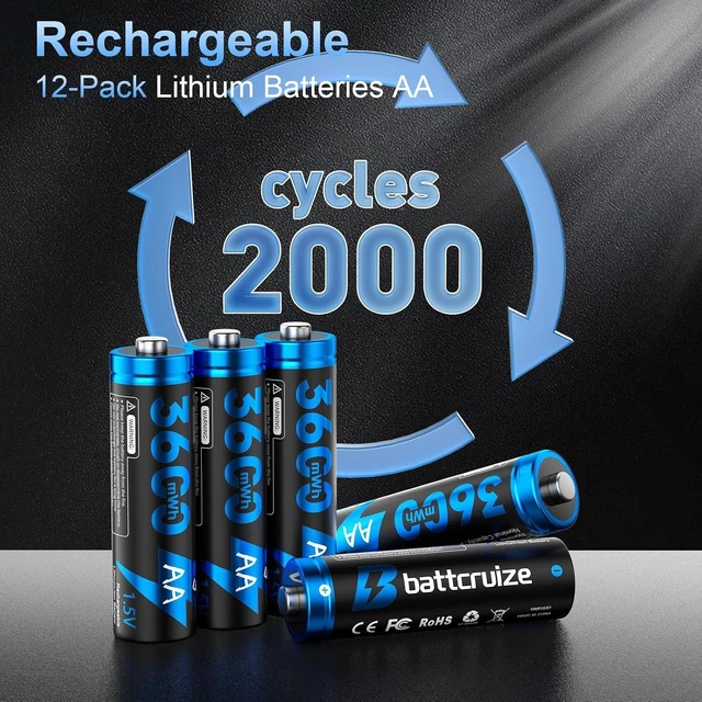 Alt view image 2 of 6 - 12-Pack AA Lithium Rechargeable Batteries with 12-Slot Charger
