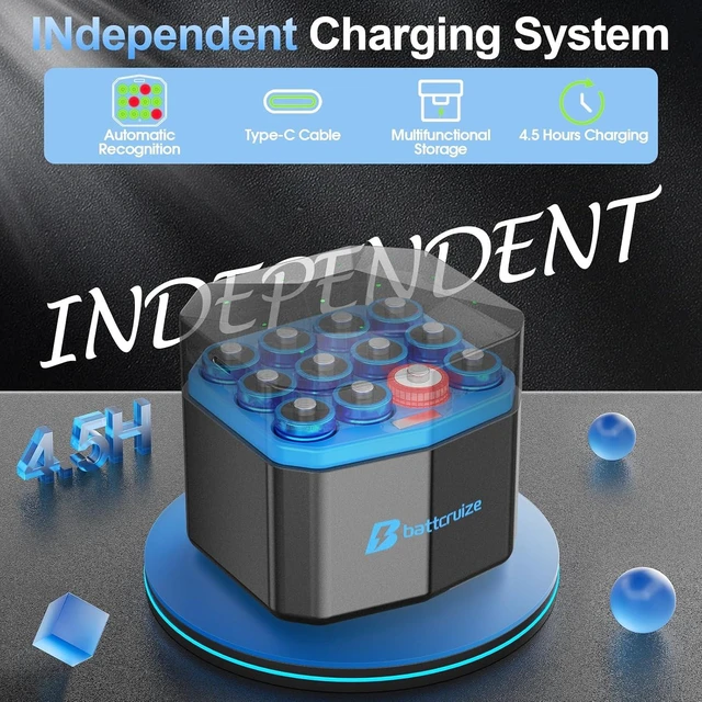Alt view image 5 of 6 - 12-Pack AA Lithium Rechargeable Batteries with 12-Slot Charger