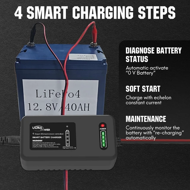 Alt view image 3 of 7 - ULTRAPOWER 14.6V 4A LiFePO4 Battery Charger Smart Lithium Charger with 4-LED Indicator for Cars, Motorcycles, Golf Trolley, UAV, Fishing Boat & Deep-Cycle Batteries (ETL Listed)