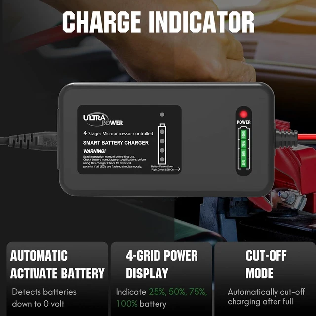 Alt view image 4 of 7 - ULTRAPOWER 14.6V 4A LiFePO4 Battery Charger Smart Lithium Charger with 4-LED Indicator for Cars, Motorcycles, Golf Trolley, UAV, Fishing Boat & Deep-Cycle Batteries (ETL Listed)