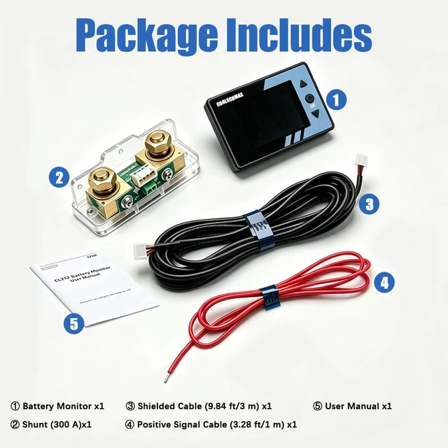 Alt view image 2 of 7 - 300A Battery Monitor with Shunt 2.4" TFT LCD Coulomb Meter