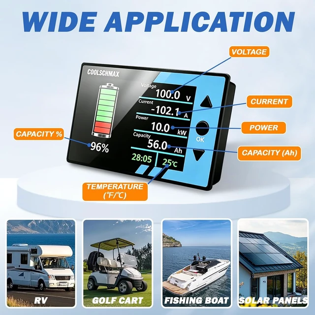 Alt view image 5 of 7 - 300A Battery Monitor with Shunt 2.4" TFT LCD Coulomb Meter