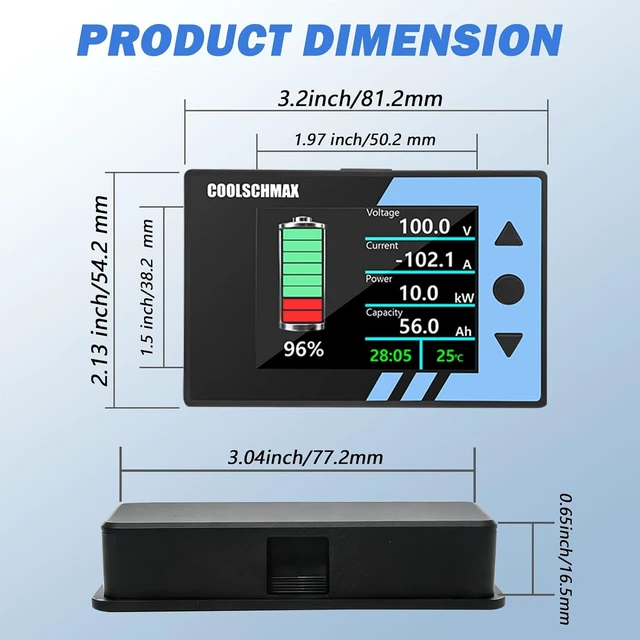 Alt view image 4 of 7 - 300A Battery Monitor with Shunt 2.4" TFT LCD Coulomb Meter