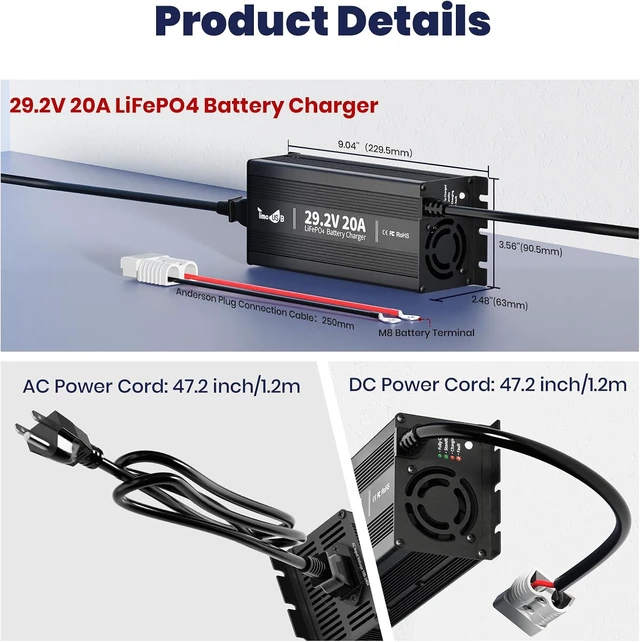 Alt view image 3 of 7 - 24V 20A Mini LiFePO4 Lithium Battery Charger with LED Indicators