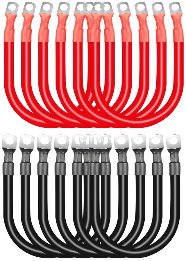 Main image of 12 PCS 6-Inch 2 AWG Battery Cables with 3/8" M10 Lug Terminals