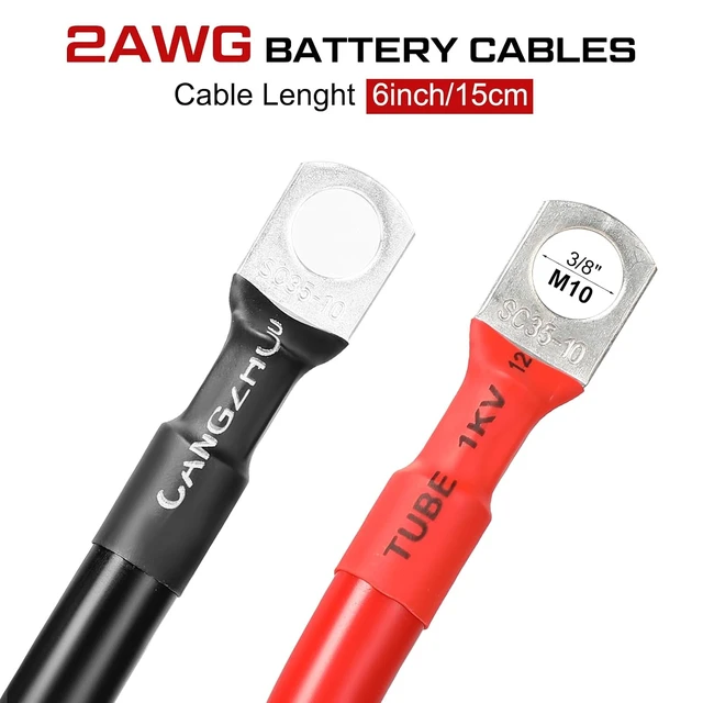 Alt view image 2 of 7 - 12 PCS 6-Inch 2 AWG Battery Cables with 3/8" M10 Lug Terminals
