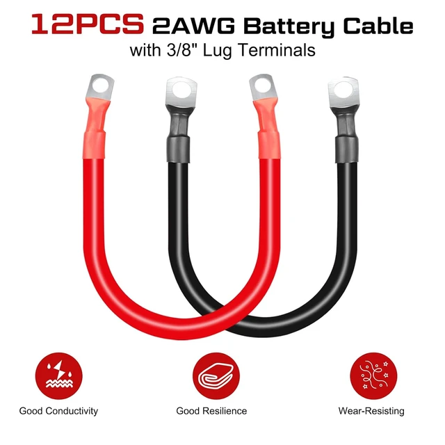 Alt view image 7 of 7 - 12 PCS 6-Inch 2 AWG Battery Cables with 3/8" M10 Lug Terminals