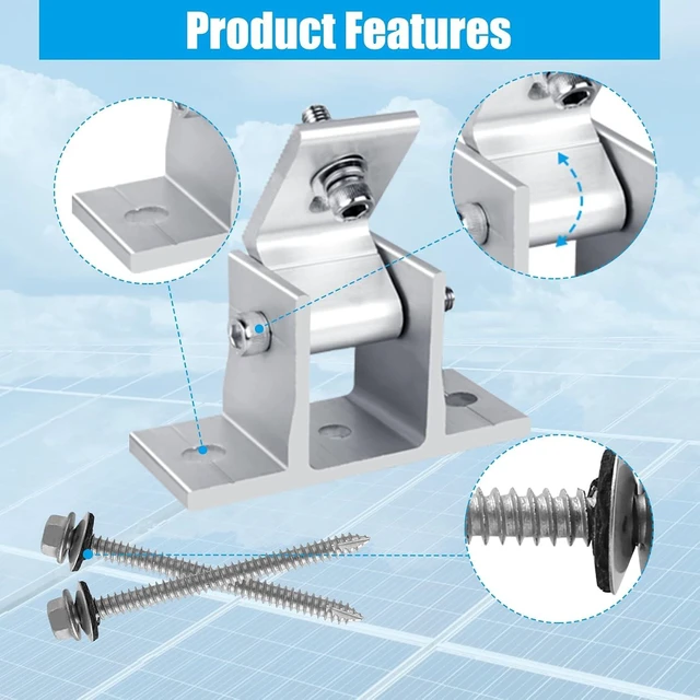 Alt view image 2 of 7 - 8 PCS Adjustable RV Solar Panel Mounting Brackets 1060° Tilt Roof Mount Kit for 400W & 500W Solar Panels