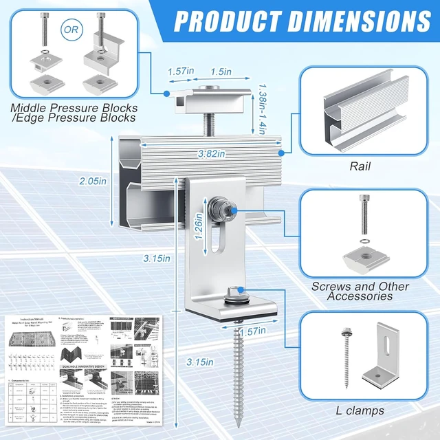 Alt view image 2 of 6 - 20 PCS Adjustable Aluminum Solar Panel Mounting Bracket Kit