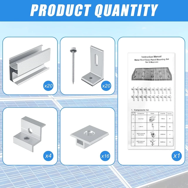 Alt view image 3 of 6 - 20 PCS Adjustable Aluminum Solar Panel Mounting Bracket Kit