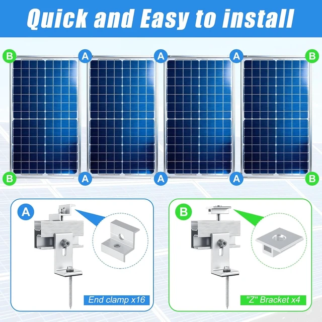 Alt view image 4 of 6 - 20 PCS Adjustable Aluminum Solar Panel Mounting Bracket Kit