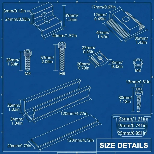 Alt view image 2 of 6 - Solar Panel Roof Mounting Kit for 1.18"/1.38" Thick Panels 10 Aluminum Rails, 4 Mid Clamps & 6 End Clamps, Compatible with Metal, Tin, Flat & Sheet Roofs and RV