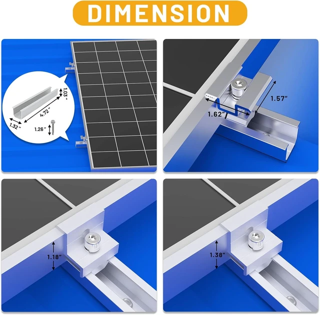 Alt view image 3 of 7 - Solar Panel Mounting Kit Mid & End Clamps and Rails