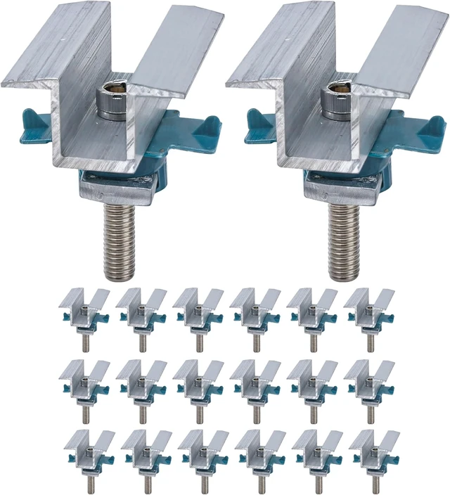 Main image of 20 PCS Solar Panel Clamps for Unistrut System Mount Wide PV Photovoltaic Mid Clips, Adjustable Secure Aluminum Hardware Kit with Bolts & Nuts for Standard Roof Panels