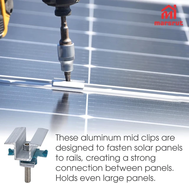 Alt view image 4 of 7 - 20 PCS Solar Panel Clamps for Unistrut System Mount Wide PV Photovoltaic Mid Clips, Adjustable Secure Aluminum Hardware Kit with Bolts & Nuts for Standard Roof Panels