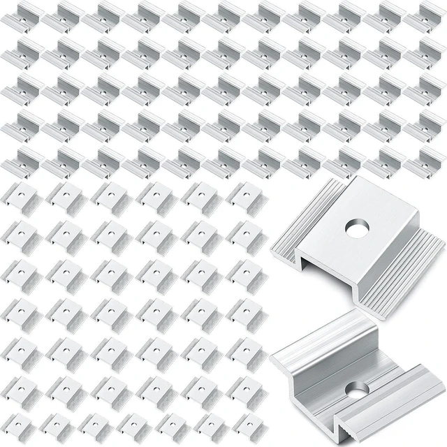 Main image of 100 PCS 1.06-Inch Aluminum Solar Panel Mid Clamps