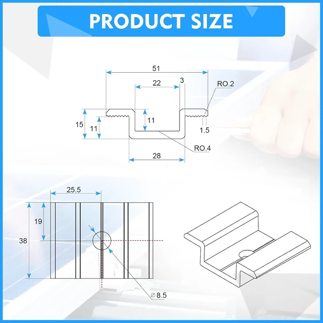 Alt view image 2 of 7 - 100 PCS 1.06-Inch Aluminum Solar Panel Mid Clamps