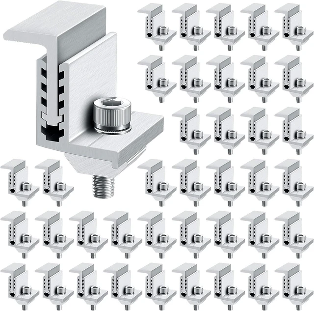 Main image of 40-Pack Solar Panel End Clamp Mounting Kit Z Brackets, Mid Clamps, Aluminum Rail End Clamps & Grounding Gutter Hardware for PV Mounting System Installation