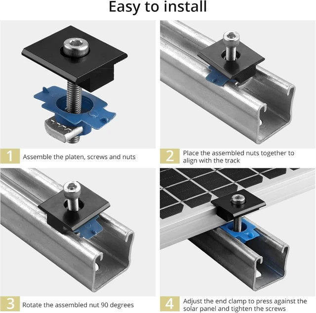 Alt view image 4 of 7 - 20 PCS Black Solar Panel Mid Clamps for Unistrut, 30mm/35mm