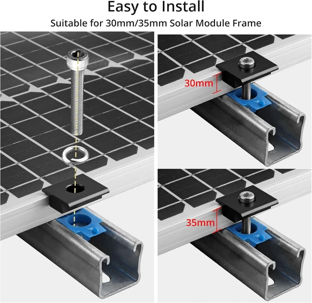 Alt view image 7 of 7 - 20 PCS Black Solar Panel Mid Clamps for Unistrut, 30mm/35mm