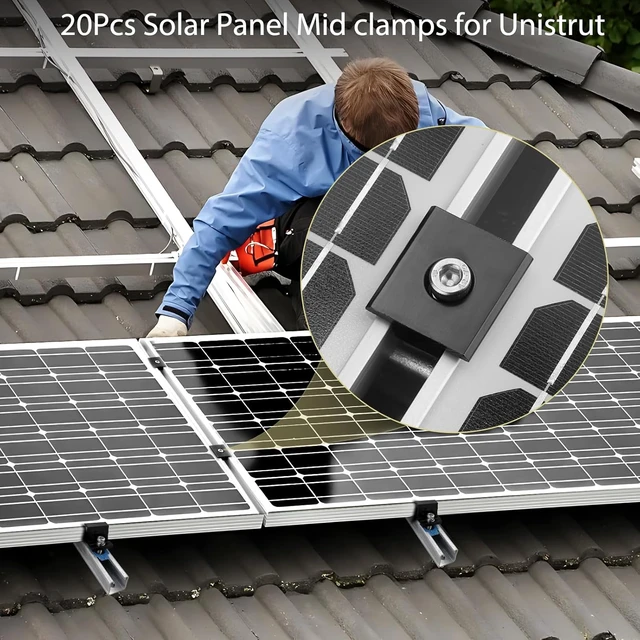 Alt view image 6 of 7 - 20 PCS Black Solar Panel Mid Clamps for Unistrut, 30mm/35mm