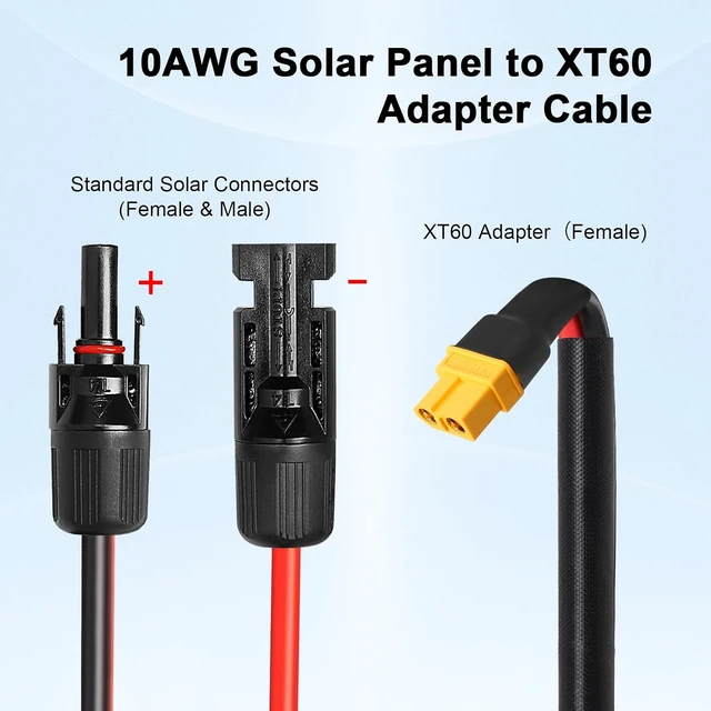 Alt view image 2 of 7 - 10AWG 30FT Solar to XT60 Adapter Cable Solar Panel to Battery for RV, Portable Power Station & Solar Generator