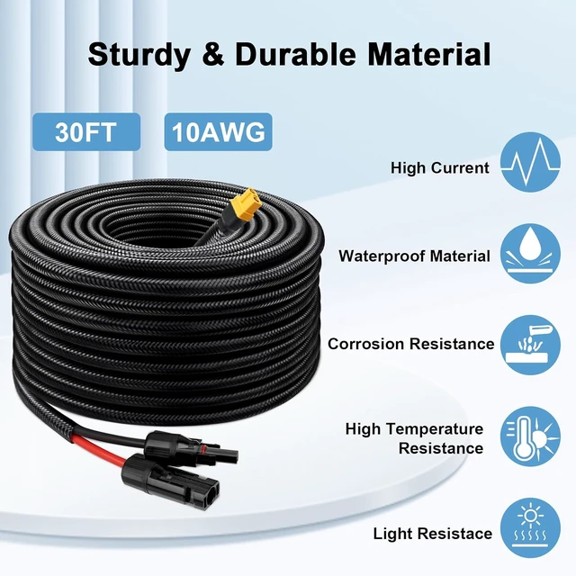 Alt view image 6 of 7 - 10AWG 30FT Solar to XT60 Adapter Cable Solar Panel to Battery for RV, Portable Power Station & Solar Generator