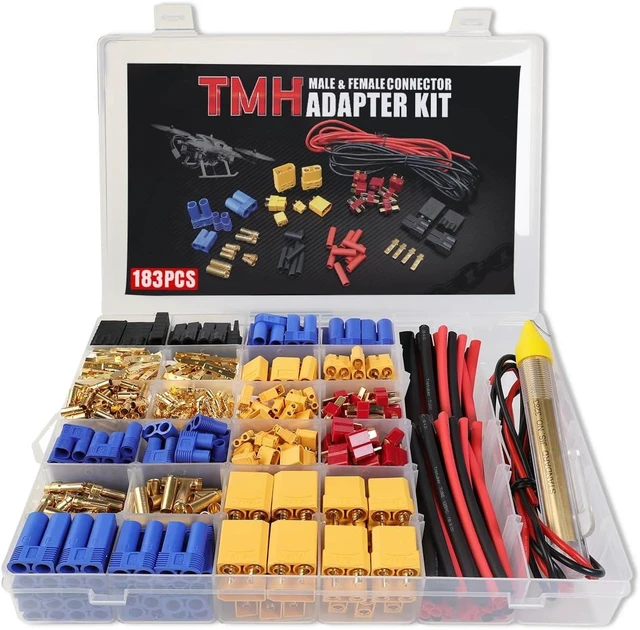 Main image of 183 PCS T-Plug EC3 EC5 XT30 XT60 XT90 TRX-Plug Male & Female Adapter Connector Kit with Silicone Wire & Heat Shrink for RC ESC LiPo Battery & Motor
