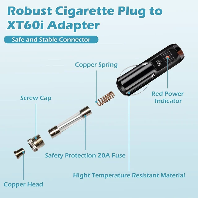 Alt view image 2 of 7 - XT60i 12AWG 20Amp Car Charge Cable 12V/24V Cigarette Lighter Plug to XT60i Cord for Power Stations & Solar Generators (20FT)