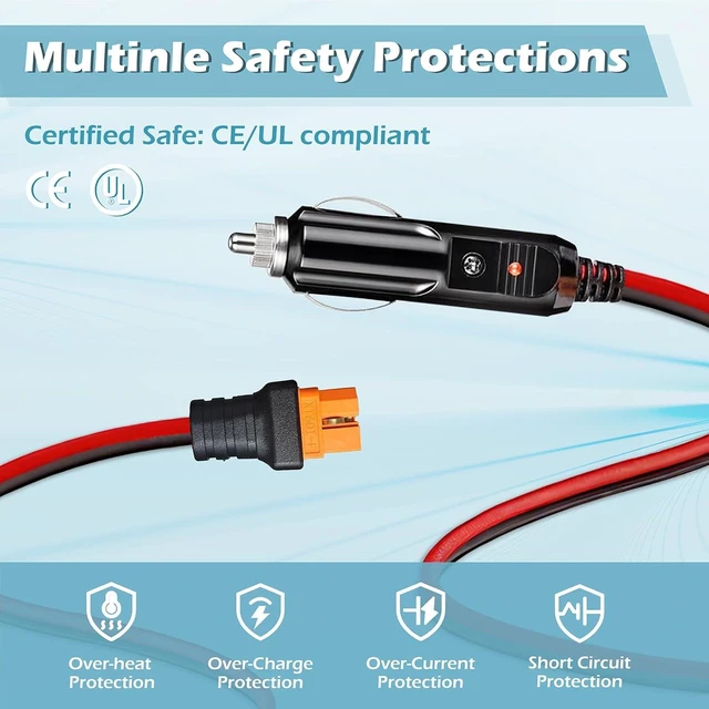 Alt view image 3 of 7 - XT60i 12AWG 20Amp Car Charge Cable 12V/24V Cigarette Lighter Plug to XT60i Cord for Power Stations & Solar Generators (20FT)