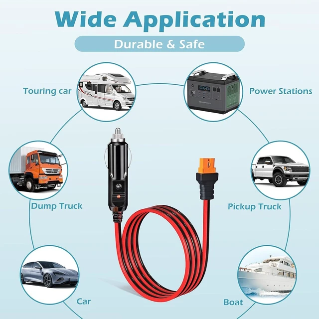 Alt view image 7 of 7 - XT60i 12AWG 20Amp Car Charge Cable 12V/24V Cigarette Lighter Plug to XT60i Cord for Power Stations & Solar Generators (20FT)