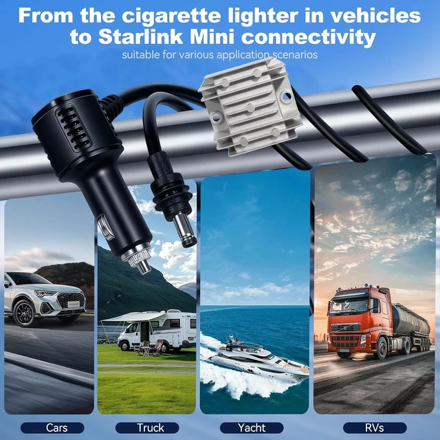Alt view image 5 of 7 - 105W Boost Starlink Mini Car Adapter Stops Reboots & Power-Supply Damage, 12V24V Cigarette Lighter Adapter with Digital Display DC Cable for Car, RVs & Boats (16.4FT)