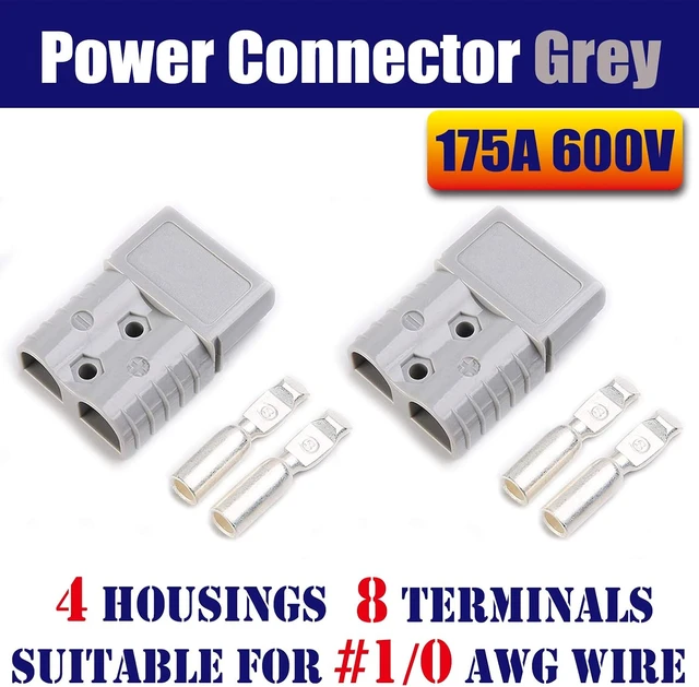 Alt view image 2 of 2 - 175 Amp Anderson-Compatible 2-Pole Power Connector Plug, Grey with Terminals for #1/0 AWG Wire (4 Housings + 8 Terminal Pins)