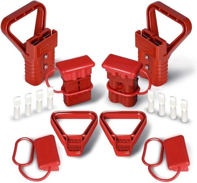 Main image of 350 Amp Connector Kit 4 PCS Quick Connect/Disconnect Plugs, 600V, 4 Handles & 4 Dust Covers for 2/0 AWG (350A Red)