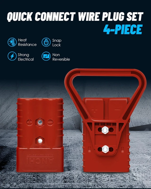 Alt view image 2 of 7 - 350 Amp Connector Kit 4 PCS Quick Connect/Disconnect Plugs, 600V, 4 Handles & 4 Dust Covers for 2/0 AWG (350A Red)